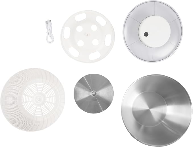 Electric Salad Spinner, 304 Stainless Steel Lettuce Spinner with USB Rechargeable, 10s Fast Spin Vegetable Dryer and Washer for Kitchen, Salad Greens, Fruits