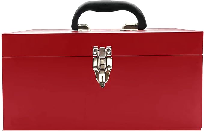 16" Portable Steel Heavy-duty Large Tool Box 18-Gauge Fishing Tackle Box Tool Box Drawer Organizer With Metal Latch and Handle Red