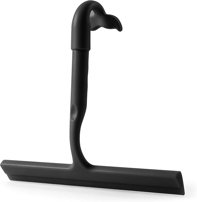 Shower Squeegee for Glass Doors, 10 Inch Silicone Shower Squeegee with Built-in Hook, Squeegee for Shower Glass, Bathroom Shower Door Squeegee for Tile Wall, Mirror, Window, Car Glass (Black)