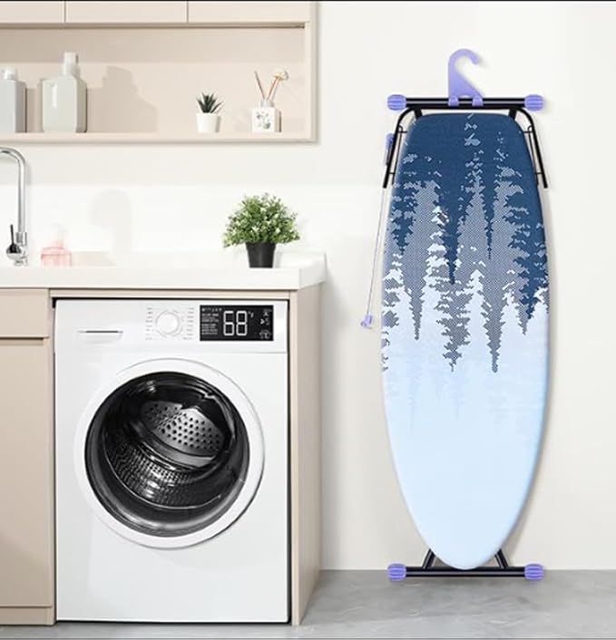 KINGBOARD Foldable Ironing Board Full Size, Iron and Ironing Board Set Large Size, Iron Boards with Ironrest & Adjustable Height,Heavy Duty Iron Table Stand with Metal Legs &Thick Cover,18×51 Purple