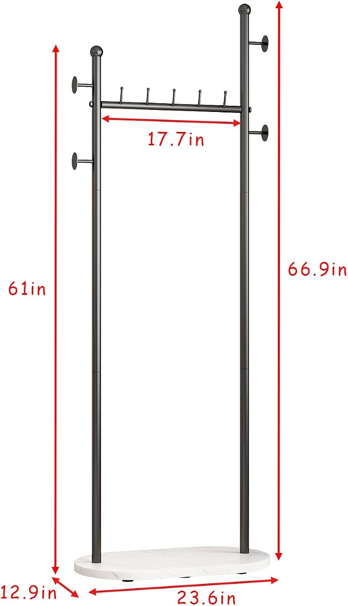 DR.IRON Black Clothing Racks with Marble Base Modern Coat Racks Freestanding Black Clothes Rack with Shelves for Bedroom Heavy Duty Garment Racks in Hallway, Entryway