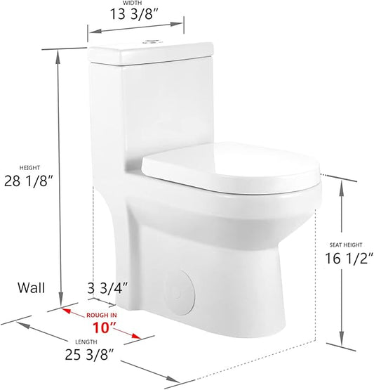 DeerValley Compact One Piece Toilet Standard Seat Height for Small Bathroom Dual Flush 1.1/1.6 GPF Powerful and Quiet 10'' Rough-In Skirted Toilet White