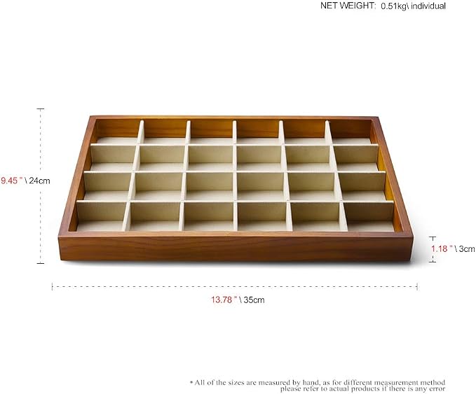Oirlv Solid Wood Jewelry Tray,Jewelry Drawer Organizer,24 Grid(Cream) | Stackable Design,for Jewelry Necklaces Earrings and Rings,Organizing and Presentinge Legantly on Dressers&in Dresser