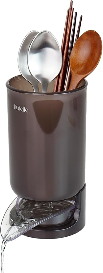 carrotez Utensil Drying Holder for Kitchen Counter, Self Draining, Small Utensil Cutlery Flatware Silverware Holder Drainer Cup, Taupe Brown, 1 ea