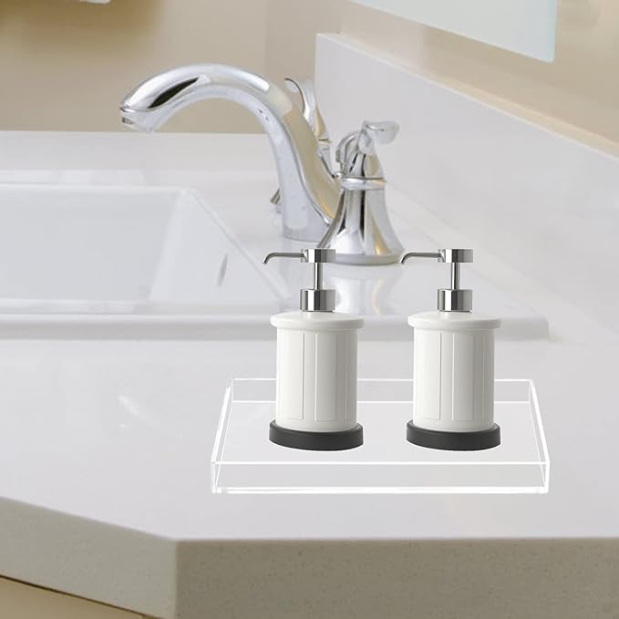 Bigfety Acrylic Bathroom Tray for Counter, Handmade Clear Trays Sturdy Organizer for Cup, Sponge, Soap, Plant (Medium, Clear)
