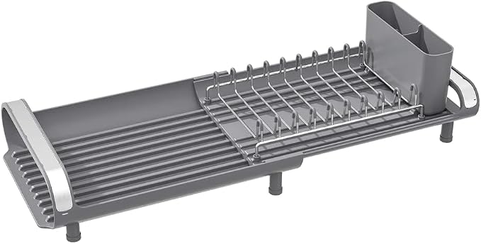 Better Houseware in Sink Dish Drying Rack, Dish Drying Rack in Sink with Non-Slip Handles, Stainless Steel Space-Saving Design, Dish Rack Holds 8 Plates, 12.25 x 18 x 10.75 Inch, Gray