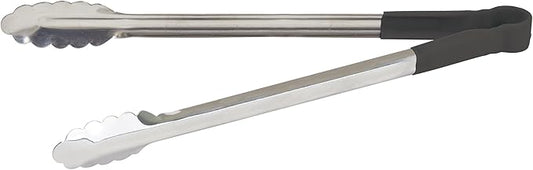 Winco 16" Stainless Steel Serving Tongs with Non-Slip Handle, Black