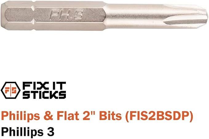 Fix It Sticks 2-Inch 6Pcs Gunsmith Bit Set Compatible with 1/4" Drivers | Multi-Purpose Durable Nickel Finished Screwdriver Pack, Holder Included, Philips & Flat, FIS2BSDP