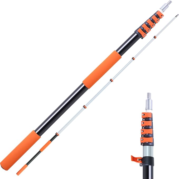 Telescoping Extension Pole 5-12 ft, Reaches 18 ft. Lightweight Aluminum Alloy with Easy Flip-Lock. for Paint Roller, Window Cleaning, Dusting & More