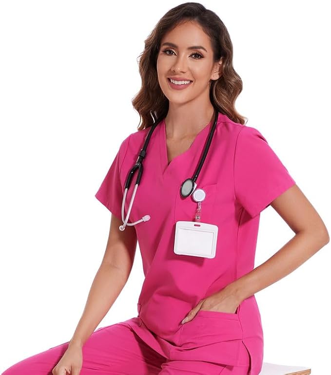Scrubs Tops for Woman - Soft Stretch, V-Neck Tops | 3 Pockets, Side Split Design, Short Sleeve, Breathable & Lightweight Nursing Shirt, Easy-Care Fabric for All-Day Comfort