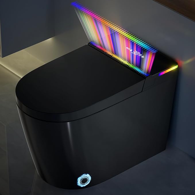 WinZo Smart toilet with Bidet built in,Tankless Toilet Auto Open/Close Lid with Dryer, ADA Comfort Seat Height, Instant Warm Water, Power Outage and Flush,Foot Sensor, LED Display,1.28GPF, Matte Black