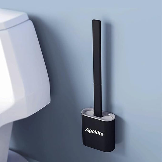 Toilet Brush with Holder Silicone Toilet Brush and Cleaning Brush for Household Bathroom Toliet Brush Set (Black,Black)