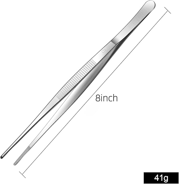 Aniso long tweezers with precision serrated kitchen tweezers tongs for barbecue and hand-made stainless steel cooking tweezers（8 inches）