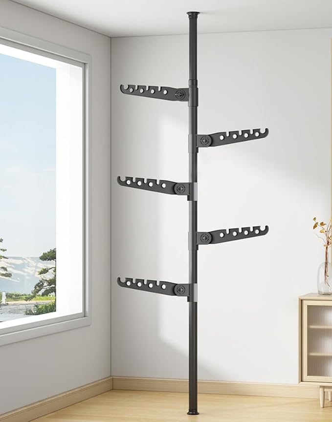5-Tier Clothes Drying Rack Telescopic Coat Hanger Garment Stand Floor to Ceiling Laundry Pole Tension Rod Storage Organizer for Home, Balcony, Office 43.3''-122.04''