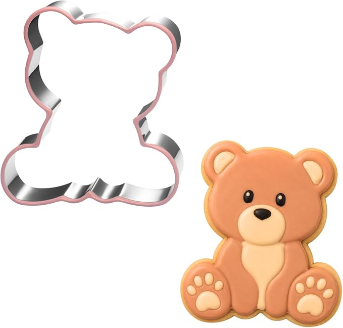 LUBTOSMN Bear Cookie Cutter, 3.5 Inch Silicone Rim Baking Cutter | Dishwasher-safe stainless steel cutter for cookies, fondant, sandwiches, bear parties and home baking treats.