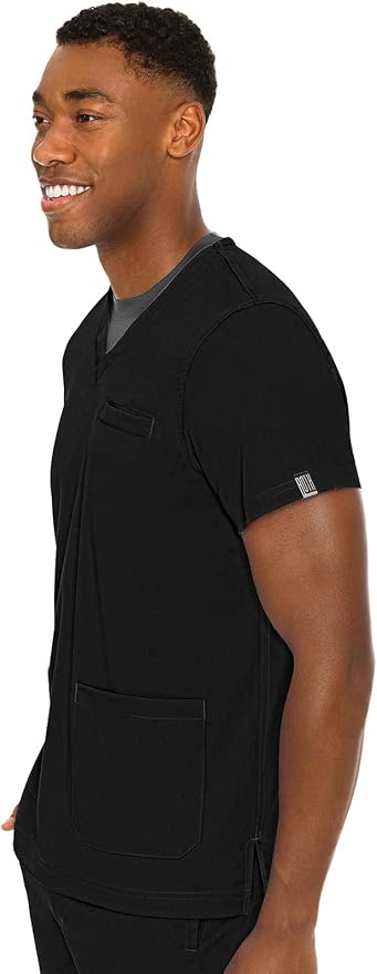 Med Couture Rothwear Touch Mens Scrubs Top 3 Pockets Modern Fit | 2-Way Stretch, Ultra-Soft Fabric, Lightweight Feel, Knit Details, Side Vents, Durable Construction, Easy Care