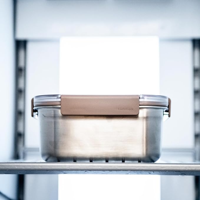 LocknLock Stainless Steel Food Storage Container Set with Lids, 2 Pack Metal Lunch Boxes, Airtight and Leak Proof, Microwave, Freezer and Dishwasher Safe, 700ml and 1300ml