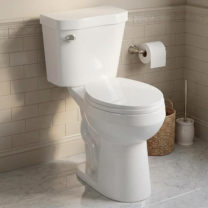 Two Piece Elongated Toilet, ADA 19" Height with Side Press Flush, 12" Rough-In, Powerful Flushing System & Under-Locking Lid for Bathroom Comfort