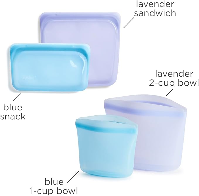 Stasher Premium Reusable Silicone Food Storage Bags, 4-Pack, Multicolor | Food-Safe Silicone, BPA-Free, Leak-Free, Eco-Friendly, Dishwasher, Lunch Bag, Travel Containers, Meal Prep, Lunch, Travel