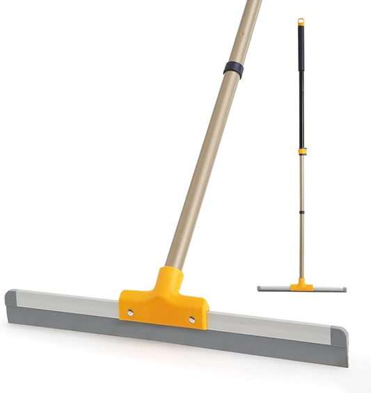Yocada Rubber Floor Squeegee TPR Blade Scrubber Broom Shower Squeegee | Telescopic 54.5" for Garage Courtyard Concrete Shower Bathroom Floor Marble Tile Water Foam Pet Hair Removal Cleaning