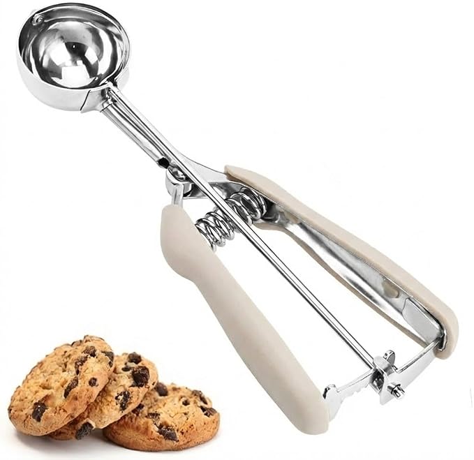 Cookie Scoop, Ice Cream Scoop, 2 Tbsp/ 30 ml/ 1 oz Cookie Scoops for Baking, 18/8 Stainless Steel Cookie Scooper for Baking, Ice Cream Scooper with Trigger Release, Cookie Dough Scoop (White)