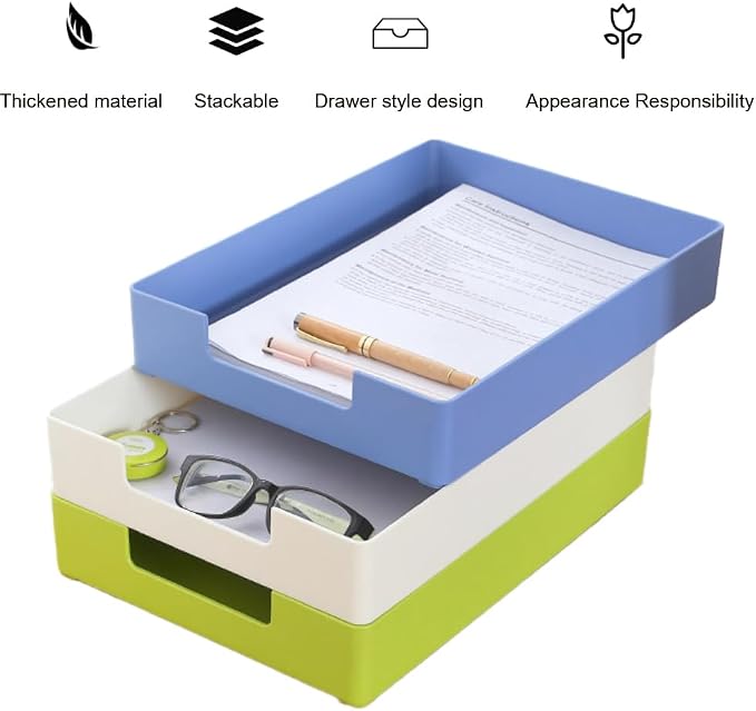 Letter-Size Tray, Desk Drawer Organizer for A4 Paper,Blue | Stackable plastic paper tray, fits A4 & letter. Desktop file organizer for office, school, home use. space-saving.
