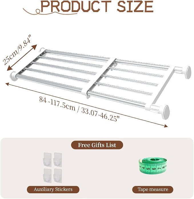 Hershii Expandable Shelf Rod Closet Tension Shelf for Closet | Tension Shelf Heavy Duty Clothes Hanger Adjustable DIY Storage Organizer Shoe Rack 29.4 - 46.25 inches