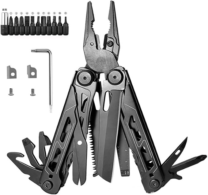 Professional Multi-Tool Set With Large Folding Scissors, Heavy-Duty Pliers, Folding Knife, And Nylon Carry Case. Perfect For Camping, Outdoor Repairs, And Everyday Tasks