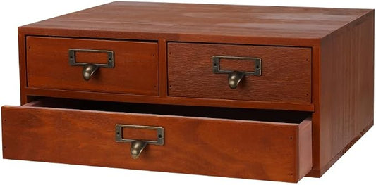 Wooden Storage Box Countertop Drawers Vintage Wooden Drawers Apothecary Cabinet Wood Desktop Organizer Box Library Card Catalog Cabinet（BROWN03）