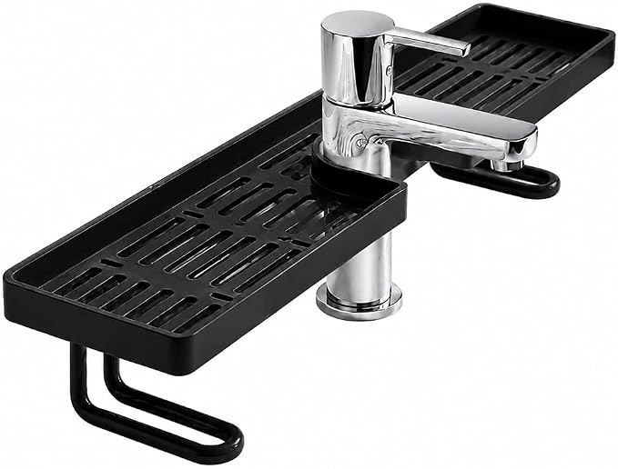 2026 New No-Drill Kitchen Sink Sponge Holder, Over-Faucet Storage Shelf with Drain Rack Organizer (Black)
