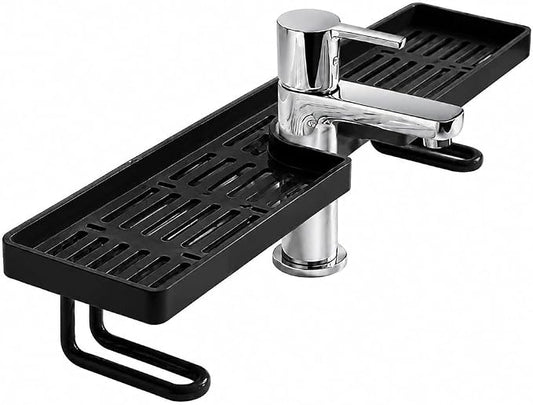 2026 New No-Drill Kitchen Sink Sponge Holder, Over-Faucet Storage Shelf with Drain Rack Organizer (Black)