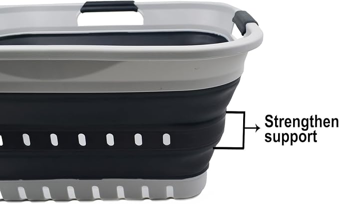 SAMMART 30L (8 gallon) Collapsible 3 Handled Plastic Laundry Basket - Foldable Pop Up Storage Container/Organizer - Portable Washing Tub - Space Saving Hamper/Basket (Grey/Slate Grey)