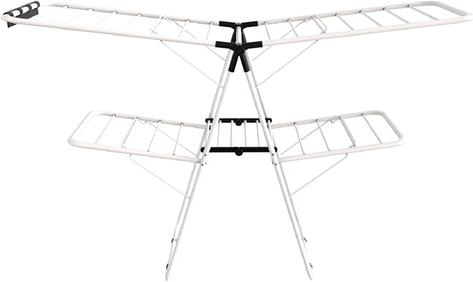 Maomo 33-Rod Extra Large Clothes Drying Rack, Foldable Double-Layer Laundry Rack with Sock Clips, Heavy-Duty Steel for Indoor & Outdoor Use, No Assembly.