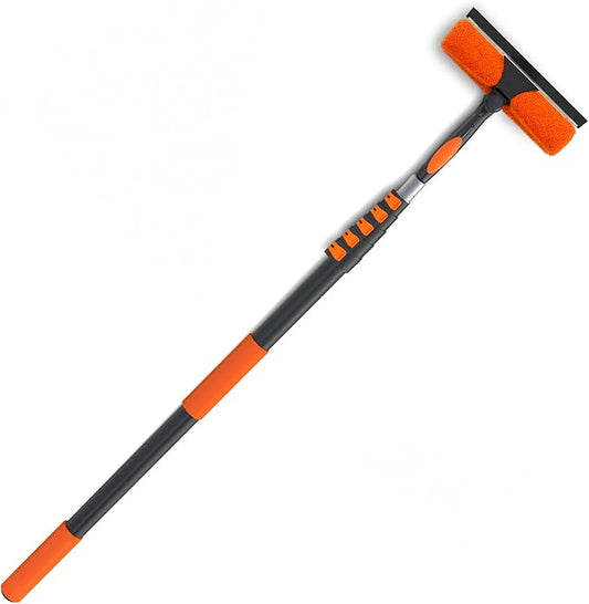 LAANPOLE 30FT Window Squeegee with Extension Pole, 2-in-1 Squeegee for Window Cleaning, Professional Cleaning Kit for Home with 24FT Telescoping Pole for Outdoor Indoor Use