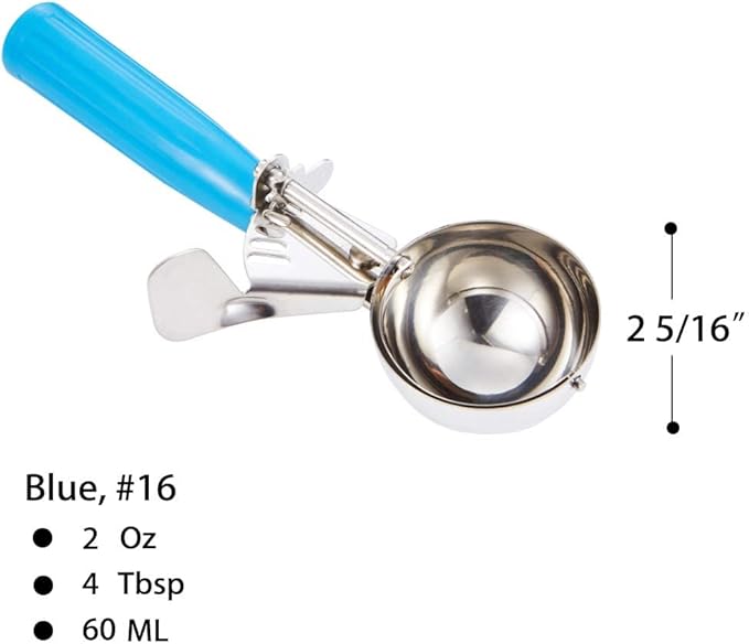 Portion Scoop - Disher, Cookie Scoop, Food Scoop - Portion Control - 18/8 Stainless Steel, Blue Handle (#16 / 2oz)