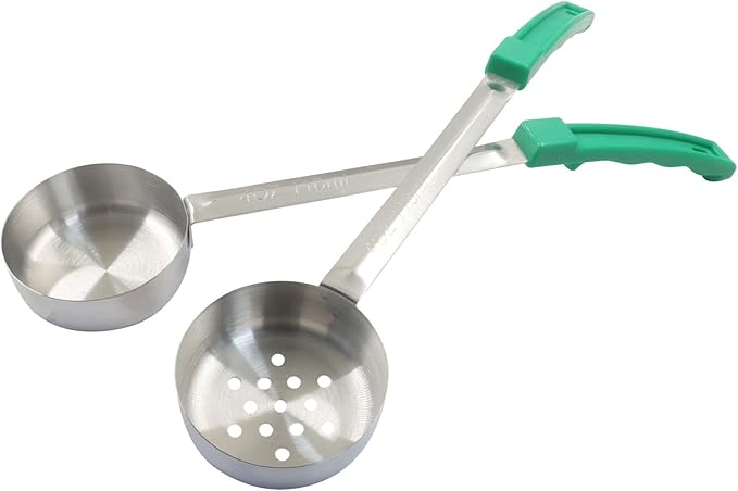 Hordion 4 Pcs Portion Control Serving Spoons Ladle Scoops, Food Measuring Ladle Utensils Proportion Manage Slotted and Unslotted Scoops for Weight Loss(Green, 4oz)