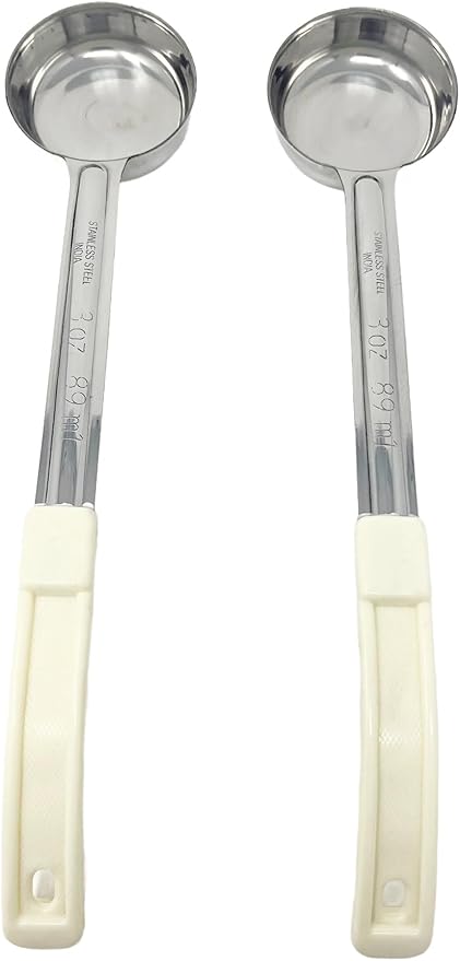 Generic 2 Pack - 3 oz. Slotted Portion Control Scoops, Spoodles - Beige Handle Perforated Food Serving Spoon, Single Knife, Silver, MCP03EP