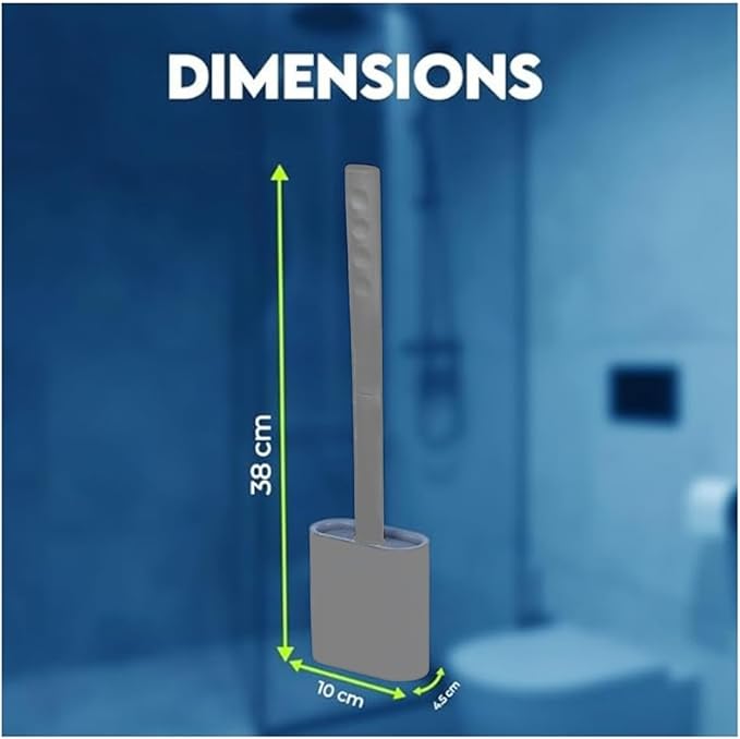 Modern Minimalist Silicone Grey Toilet Brush and Holder Set – Pack of 1 Wall Mounted Toilet Bowl Brush – Long Non-Slip Handle, Flexible Bristles for Self-Cleaning & Splash-Free, Easy-Rinse Design