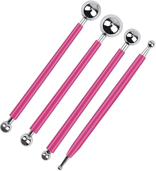 4 x Fondant Cake Decorating Clay Flower Sugarcraft Ball Model DIY Tool 8 Sizes boxs (Pink)