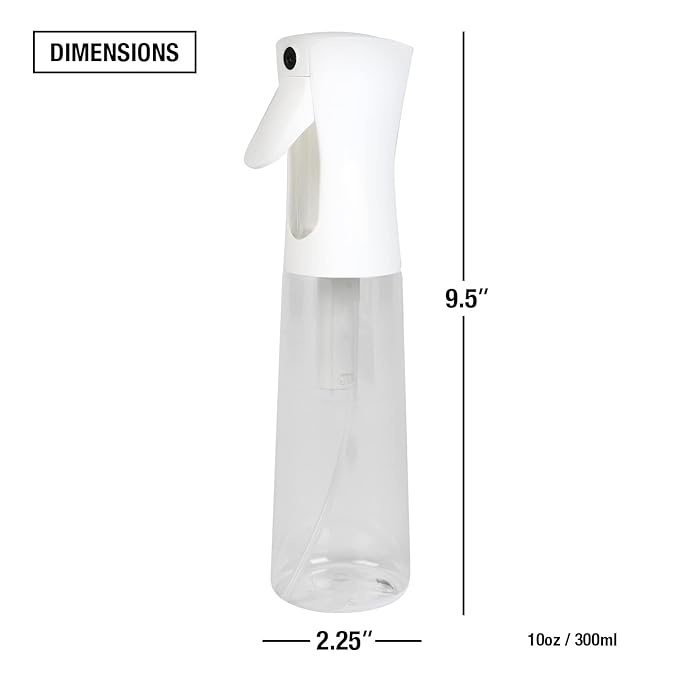 STUDIO LIMITED Hair Spray Bottle 10 oz, Continous Water Mister Spray Bottle, Refillable Fine Mist for Hair Styling, Gardening, Cleaning (White)