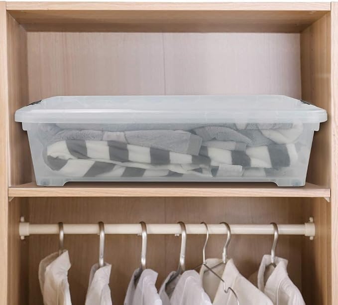 Asking 3-Pack 40 Quart Plastic Wheels Under Bed Storage Box with Lid, Clear | Latch Bin, Clear Visible Plastic Box, Secure Black Side Latch Buckles, Built-In Rolling Wheel