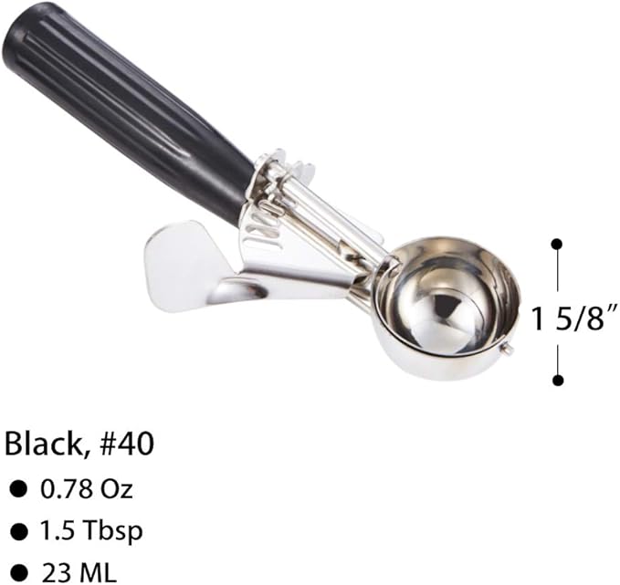 Cookie Scoop - #40 (0.78 oz) - Disher, Portion Scoop, Food Scoop - Portion Control - 18/8 Stainless Steel, Black Handle