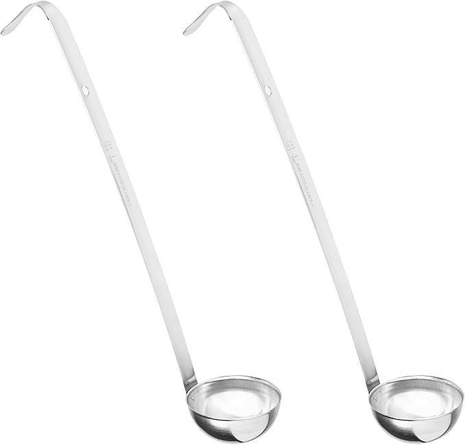 2Pcs 1oz Stainless Steel Soup Ladle, Long Handle Ladles with Pouring Rim for Cooking, Serving Soup, Sauce, Stew, Kitchen