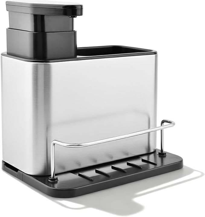 Dish Soap Dispenser, 3-in-1 Sponge Holder, Organizer Dish Soap Dispenser,Sink Caddy,Stainless Steel Dishs Brush Scrubber with Sponge Holder(Color:Black)