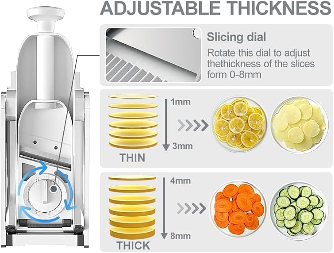 Safer Mandoline Slicer For Kitchen, Potato Slicer for Chips, Vegetable & Food Cutter, Thickness Adjustable 0.1-8 mm, Kitchen Faster Slice Artifact (Only Slicer)