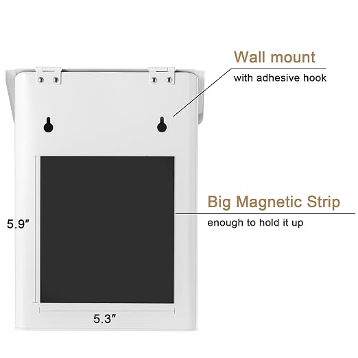 SUBEKYU Magnetic Lint Bin for Laundry Room Organization and Storage,White | Wall Mounted Metal Lint Box Holder Trash Can with Lid for Dryer,Lint Basket for Laundry Room Decor