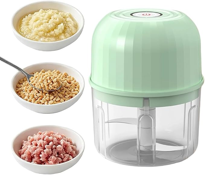 Household Electric Garlic Chopper, 260ml Portable Mini Food Processor with 6 Stainless Steel Blades, USB Rechargeable Small Veggie Cutter for Garlic, Onion, Ginger, Chili, Nuts & Meat (Light Green)