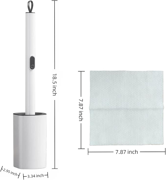 Extendable Toilet Brush & Holder Set, Disposable Toilet Brush – Silicone Head, Hands-Free Wet Wipe Attachment, Easy & Mess-Free Cleaning (White)