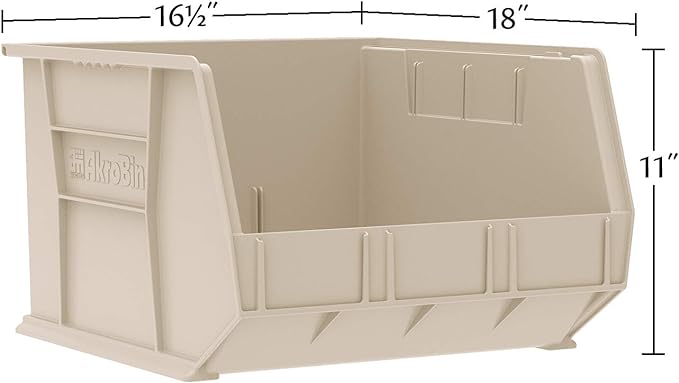Akro-Mils 30270 AkroBins Plastic Storage Bins, Space-Saving Stackable Bins for Garage, Pantry, Craft Organization, 18" x 16" x 11", Green, 3-Pack