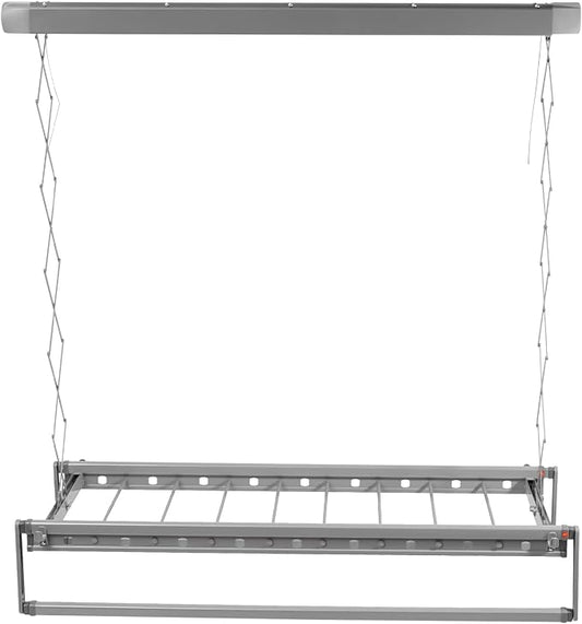 Electric Retractable Airing Rack, Ceiling Mounted Clothes Drying Rack, Retractable Clothesline, Vertical Laundry Drying Rod with LED Light & Remote, 110V 24W, Gray